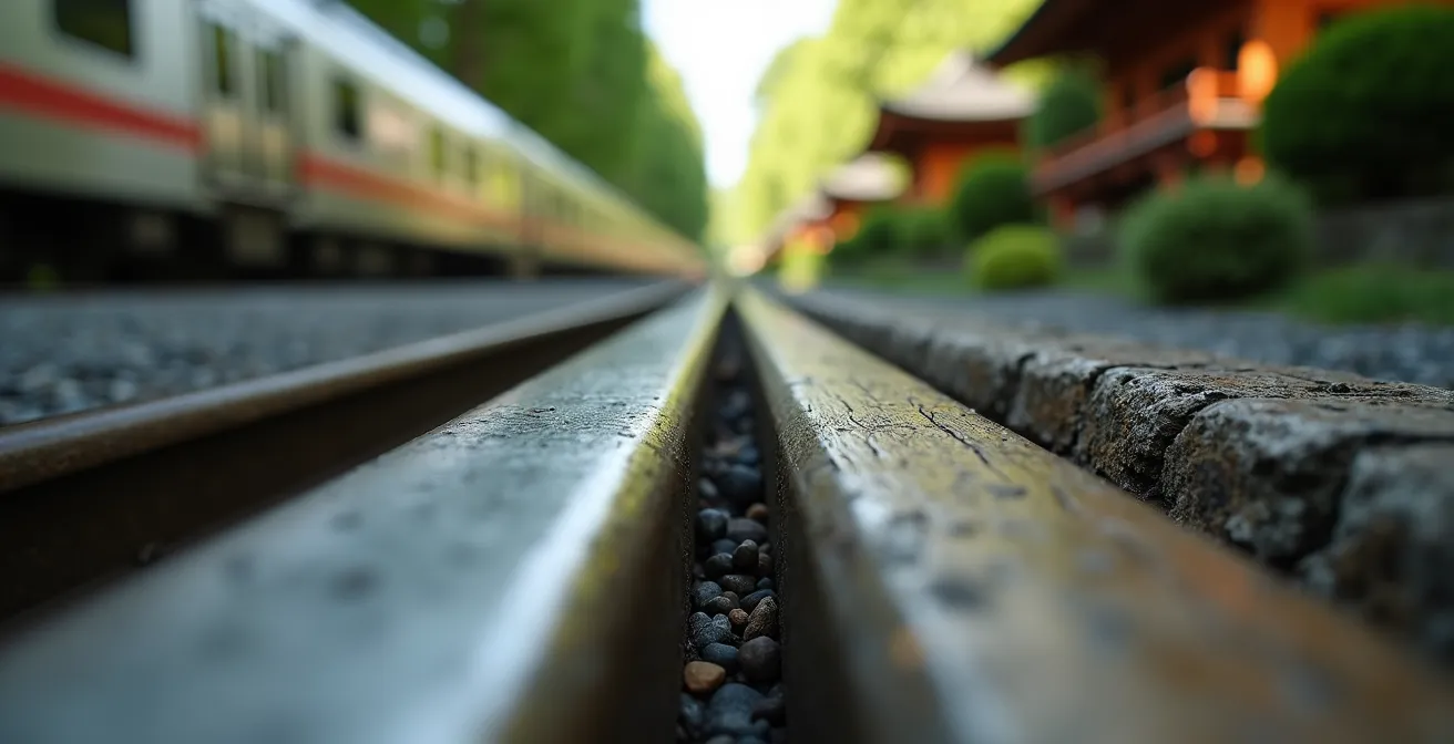 Split scene showing Tokyo's modernity transitioning to Kyoto's tradition