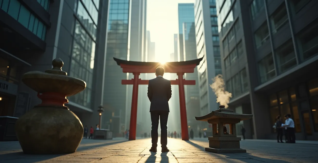 A serene back-alley shrine hidden between Tokyo skyscrapers