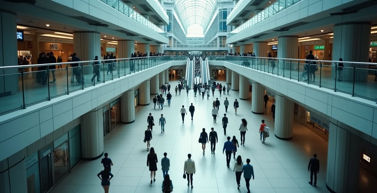 Aerial perspective of Umeda underground mall showing interconnected pathways